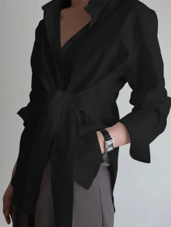 COMMENSE Button Down Tied Long Shirt* Blouses & Shirts|Tops