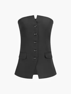 COMMENSE Button Down Tube Top* Tank Tops & Camis|Tops