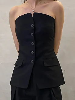 COMMENSE Button Down Tube Top* Tank Tops & Camis|Tops