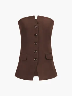 COMMENSE Button Down Tube Top* Tank Tops & Camis|Tops