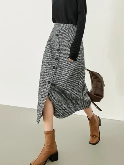 COMMENSE Button Down Tweed Boucle Maxi Skirt* Skirts|Bottoms