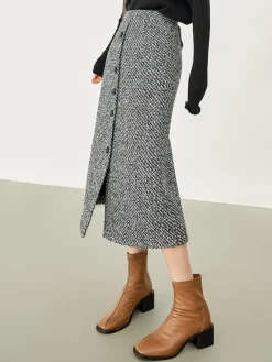 COMMENSE Button Down Tweed Boucle Maxi Skirt* Skirts|Bottoms