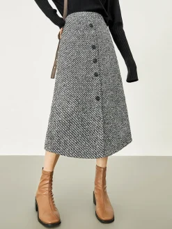 COMMENSE Button Down Tweed Boucle Maxi Skirt* Skirts|Bottoms