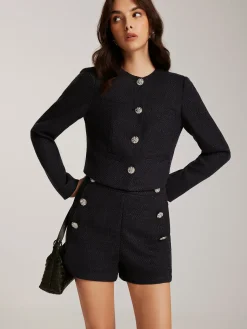 COMMENSE Button Down Tweed Short Blazer* Outerwear|Blazers