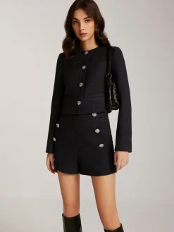 COMMENSE Button Down Tweed Short Blazer* Outerwear|Blazers