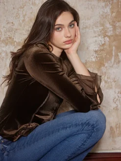 COMMENSE Button Down Velvet Slim Blouse* Blouses & Shirts