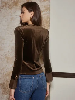COMMENSE Button Down Velvet Slim Blouse* Blouses & Shirts