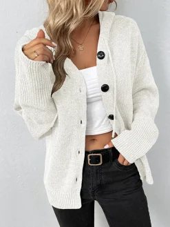 COMMENSE Button Drawstring Hooded Cardigan* Cardigans|Sweaters & Cardigans