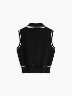COMMENSE Button Front Contrast Binding Sleeveless Skirt Set* Skirt Sets|Long Sleeve Sets