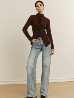 COMMENSE Button Pleated Split Knit Top* Sweater Tops|Sweaters & Cardigans