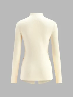 COMMENSE Button Pleated Split Knit Top* Sweater Tops|Sweaters & Cardigans