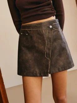 COMMENSE Button Pocket Faux Leather Skirt* Skirts|Matching Sets