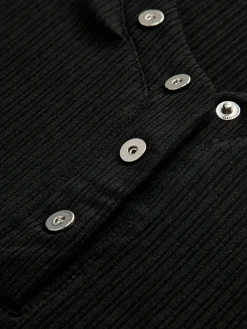 COMMENSE Button Ribbed Long Sleeve T-Shirt* T-shirts|Tops