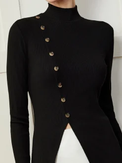 COMMENSE Button Split Skinny Blouse* Blouses & Shirts|Tops