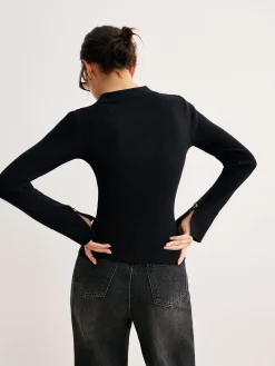 COMMENSE Button Split Slim Polo Sweater* Sweater Tops|Sweaters & Cardigans