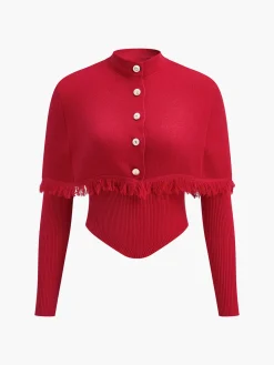 COMMENSE Button Tassel Sweater Co-ords* Sweater Tops|Sweaters & Cardigans