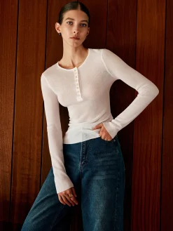 COMMENSE Button Thin Cozy Knit Top* Sweater Tops|Sweaters & Cardigans
