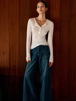 COMMENSE Button Thin Cozy Knit Top* Sweater Tops|Sweaters & Cardigans