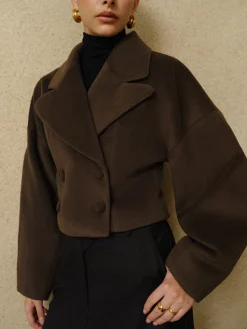 COMMENSE Button Tweed Lapel Short Coat* Outerwear|Coats