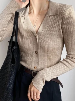 COMMENSE Button Up Collared Knit Top* Sweater Tops|Sweaters & Cardigans