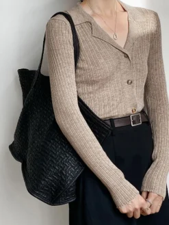 COMMENSE Button Up Collared Knit Top* Sweater Tops|Sweaters & Cardigans