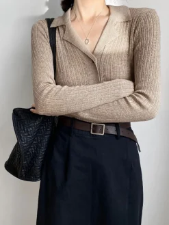 COMMENSE Button Up Collared Knit Top* Sweater Tops|Sweaters & Cardigans