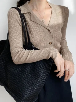 COMMENSE Button Up Collared Knit Top* Sweater Tops|Sweaters & Cardigans