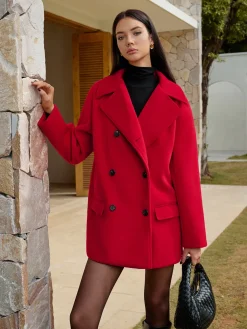 COMMENSE Button Warm Lapel Coat* Outerwear|Tops