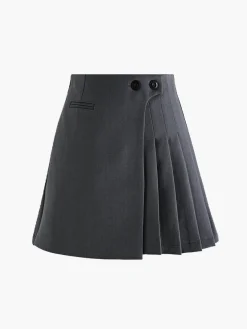 COMMENSE Button Zipper Pleated Suit Skirt* Skirts|Bottoms