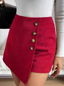 COMMENSE Button-Decor Corduroy Zipper Skirt* Skirts|Bottoms