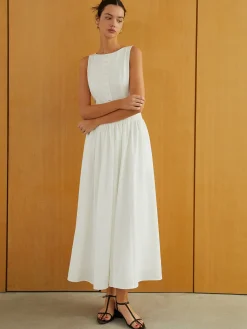 COMMENSE Button-Front Sleeveless Pockets Long Dress* Work Dresses|Casual Dresses