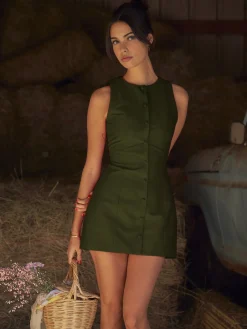COMMENSE Button-Front Sleeveless Short Dress* Casual Dresses|Work Dresses