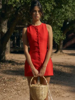 COMMENSE Button-Front Sleeveless Short Dress* Casual Dresses|Work Dresses
