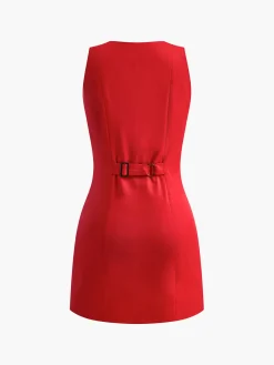 COMMENSE Button-Front Sleeveless Short Dress* Casual Dresses|Work Dresses