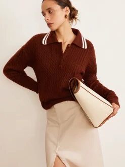 COMMENSE Cable Knit Button Polo Sweater* Sweater Tops|Sweaters & Cardigans