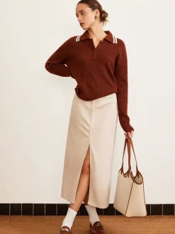COMMENSE Cable Knit Button Polo Sweater* Sweater Tops|Sweaters & Cardigans