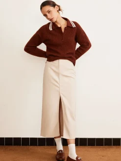 COMMENSE Cable Knit Button Polo Sweater* Sweater Tops|Sweaters & Cardigans