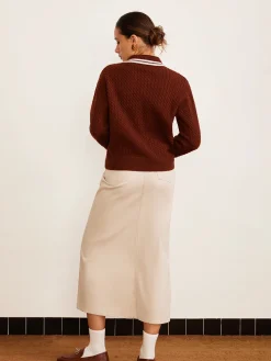 COMMENSE Cable Knit Button Polo Sweater* Sweater Tops|Sweaters & Cardigans