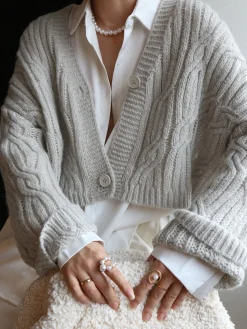 COMMENSE Cable Knit Crop Cardigan* Cardigans|Sweaters & Cardigans