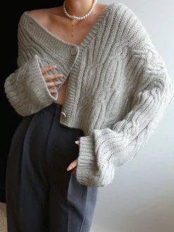 COMMENSE Cable Knit Crop Cardigan* Cardigans|Sweaters & Cardigans