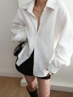 COMMENSE Cable Knit Oversized Shirt* Sweater Tops|Blouses & Shirts