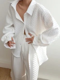 COMMENSE Cable Knit Oversized Shirt* Sweater Tops|Blouses & Shirts