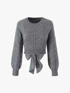 COMMENSE Cable Knit Tie Back Crop Sweater* Sweater Tops|Sweaters & Cardigans