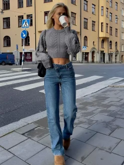 COMMENSE Cable Knit Tie Back Crop Sweater* Sweater Tops|Sweaters & Cardigans