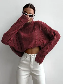 COMMENSE Cable Knit Turtleneck Oversized Sweater* Sweater Tops|Sweaters & Cardigans
