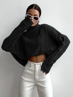 COMMENSE Cable Knit Turtleneck Oversized Sweater* Sweater Tops|Sweaters & Cardigans
