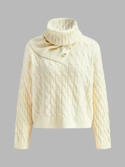 COMMENSE Cable Sweater With Button Scarf* Sweater Tops|Sweaters & Cardigans