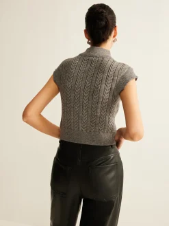 COMMENSE Cable-Knit Mock Neck Crop Sweater Vest* Sweater Vests|Sweaters & Cardigans