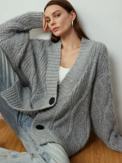 COMMENSE Cable-Knit Shift Button Cardigan* Cardigans|Sweaters & Cardigans