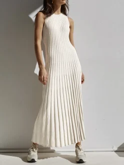 COMMENSE Camille Knit Pleat Maxi Dress* White Dresses|Sweater Dresses